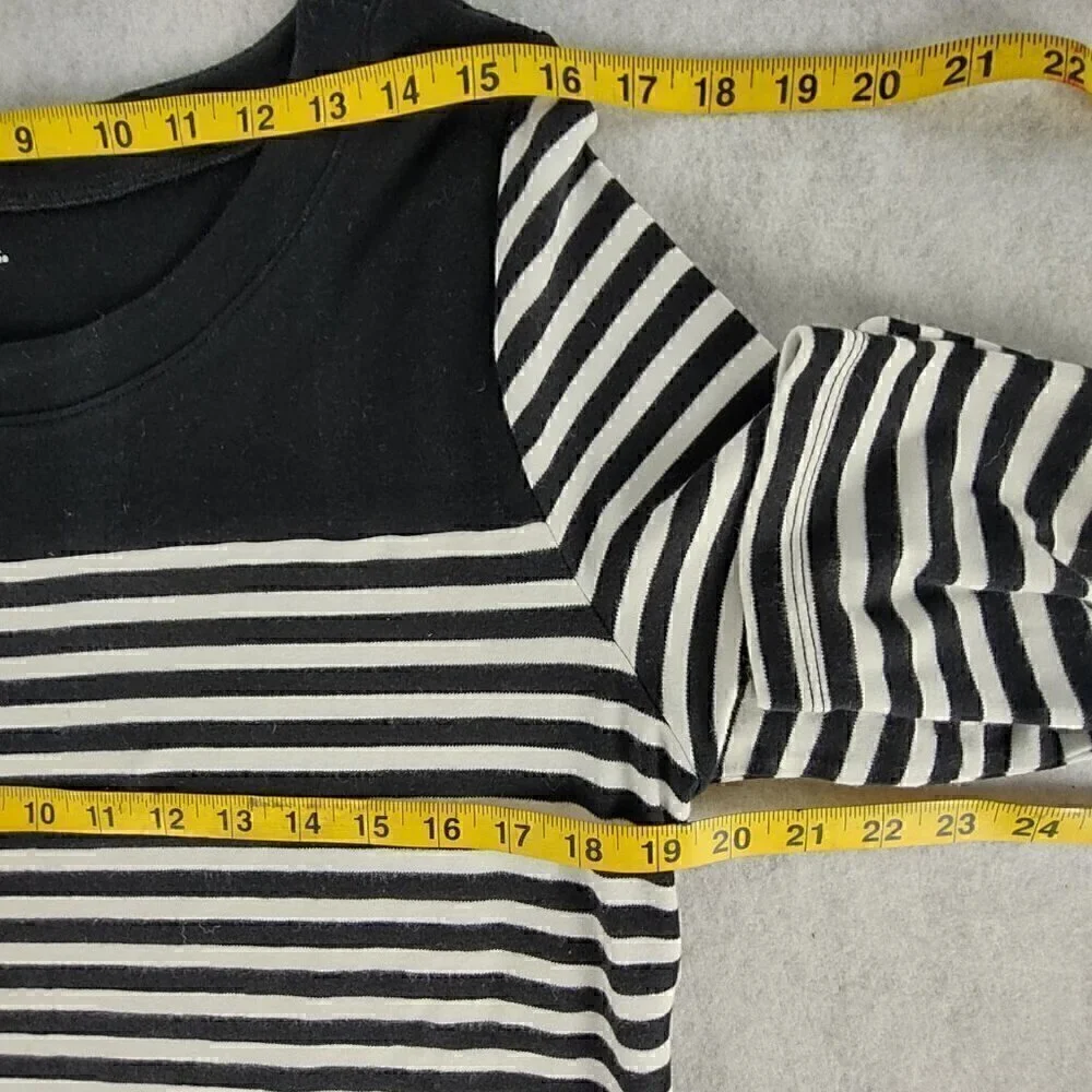 Kim Rogers Black, White Stripe Soft 100% Cotton 3/4 Sleeve Top Blouse Size PXL - Picture 8 of 12